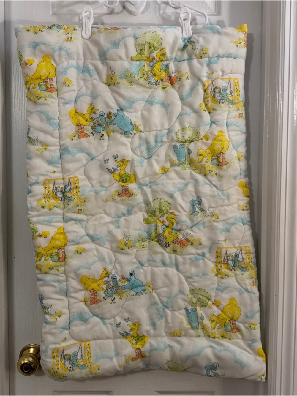 Vintage Sesame Street Quilted Toddler Sleeping Bag in Yellow, Light Blue & White